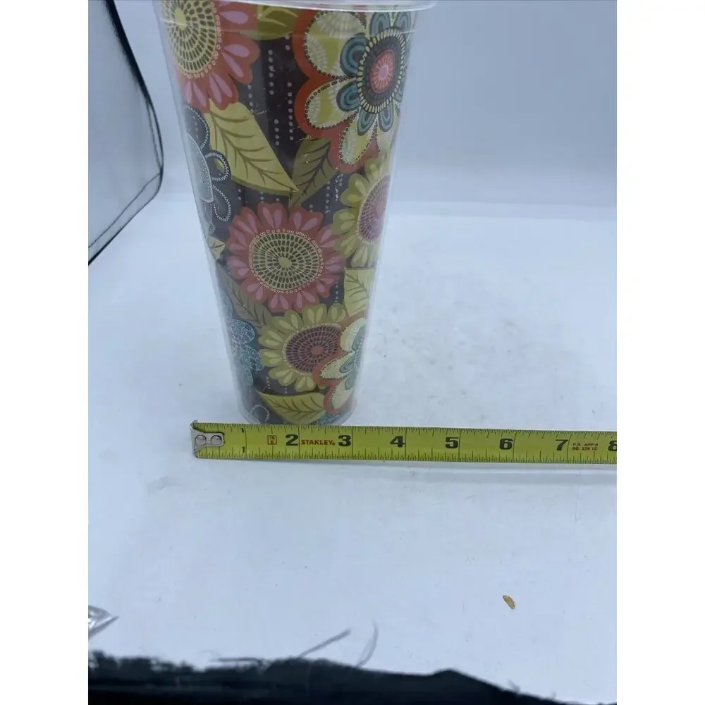 Vera Bradley Tumbler No Straw Travel Cup Paisley Floral Print Multicolor